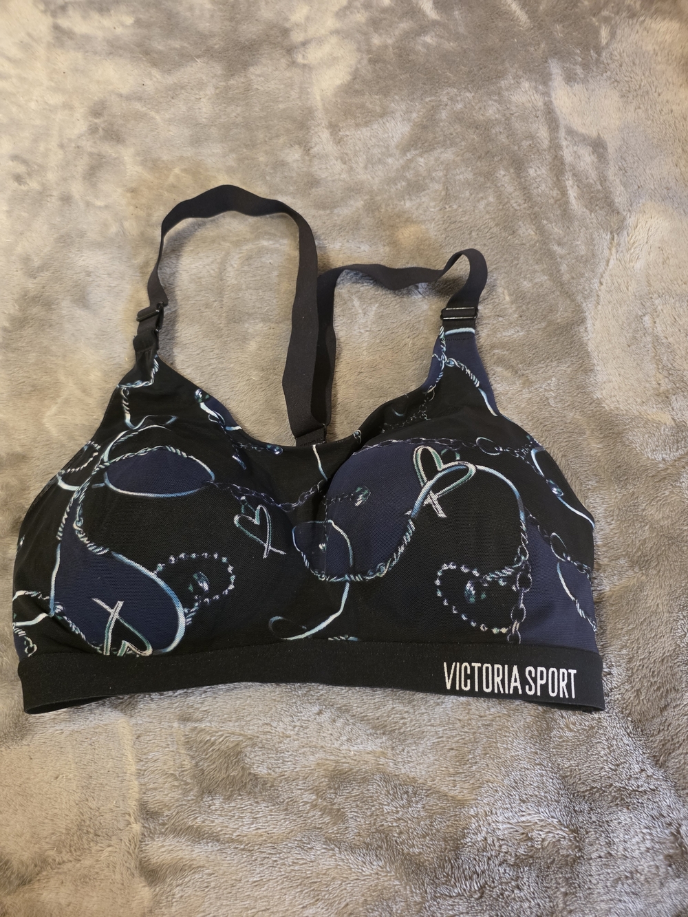 vs Sport Black & Navy Printed Light Support Sports Bra